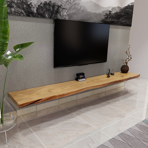 客厅简约简易现代原木挂墙电视柜整块实木一字隔板小户型悬空实木