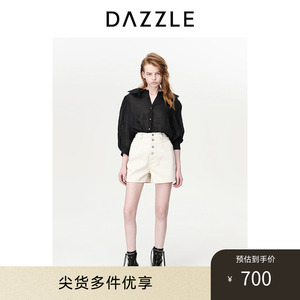 【邱天同款】DAZZLE地素 牛仔裤春秋新款女装优雅白色高腰短裤