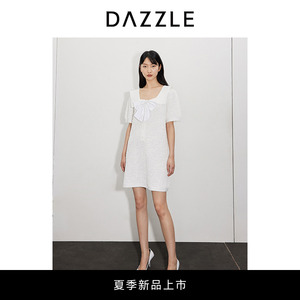 DAZZLE地素 连衣裙2024夏季新款女装温柔褶皱肌理针织毛衫短裙