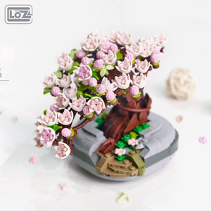 LOZ/俐智小颗粒潮玩中国积木拼装仿真绿植家居室摆件樱花盆栽花束