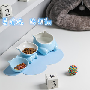 小Q陶瓷宠物碗高脚斜口猫碗保护颈椎防打翻大容量可爱猫碗饮水碗