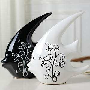 时尚家居装饰 陶瓷工艺摆件 情侣鱼燕子鱼黑白接吻鱼摆设一对包邮