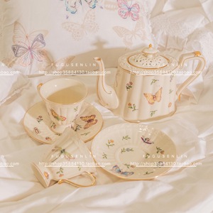 自留欧单法式复古优雅描金陶瓷水果花草茶咖啡杯碟壶下午茶具家用