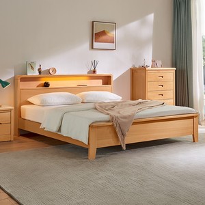 北欧榉木全实木床1米8纯原木1.5M单人床工厂直销家具小户型双人床
