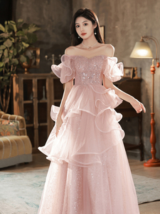 法式晚礼服女气质名媛高端轻奢小众高级感主持艺考超仙粉色订婚裙
