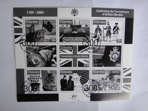 直布罗陀04纪念该国建国300年小全张（含9票，盖首日戳，黑印样）