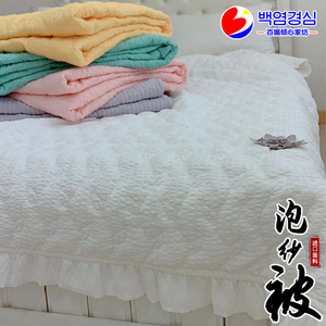 韩国进口布艺泡泡纱马卡龙纯色贴花绗缝纯棉纤维棉夏凉被空调被