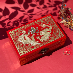 复古首饰盒三金珠宝收纳盒螺钿镶嵌木质平遥漆器国风妆奁陪嫁结婚