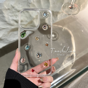 原创高级彩钻宝石透明滴胶适用iphone14promax手机壳13苹果12华为