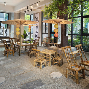 蘑菇小匠网红茶馆竹桌椅禅意复古风户外竹桌子老式手工编织竹椅子