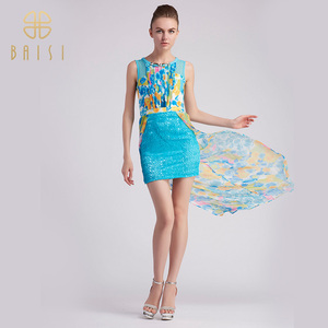 百丝BAISI专柜正品夏季新品 雪纺印花个性连衣裙B142T
