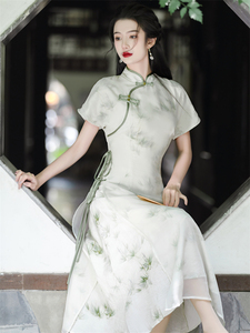 中国风日常穿少女改良旗袍夏季温婉复古气质显白收身连衣裙新中式