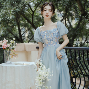 新中式气质茶歇在逃公主裙宫廷风提花超仙女甜美小洋装礼服连衣裙