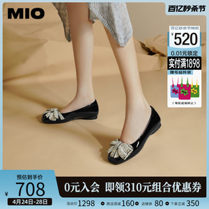 MIO米奥2024年春季复古方头低跟浅口单鞋蝴蝶钻饰甜美小单鞋女鞋