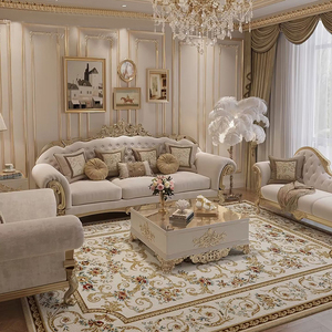 法式浪漫风轻奢实木雕花布艺三人沙发新古典奢华宫廷客厅家具组合