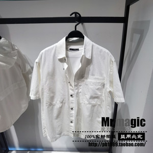 太平鸟男装2023夏季新款时尚白色简约宽松牛仔短袖衬衫B2CJD2M02