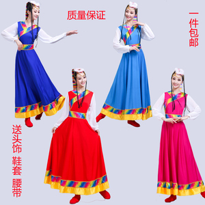 藏族舞蹈演出服女民族风广场舞服装2018新款现代西藏衣服成人套装