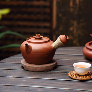 善古纯手工泡茶壶复古家用砂铫煮茶壶电陶炉使用通心壶红泥侧把壶