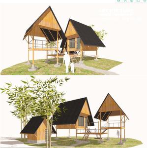 国外现代/架空森林小木屋/坡屋顶木结构/小住宅/建筑设计/su模型