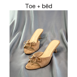 Toebed设计师款2024新款高跟拖鞋甜美复古蝴蝶结凉拖西班牙手工鞋