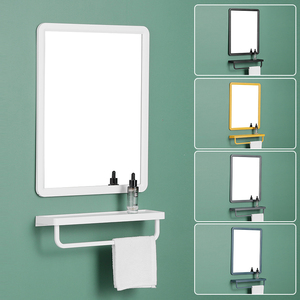 免打孔镜子卫生间浴室镜带置物架贴墙化妆镜家用小户型梳妆镜