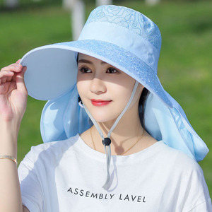 户外出游防晒帽子女式 夏防紫外线遮阳采茶帽 韩版休闲护颈面罩帽