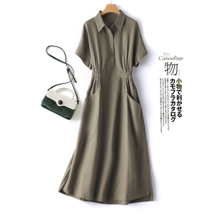 棉麻连衣裙女2024年新款韩版宽松显瘦收腰中长裙高端洋气减龄裙子