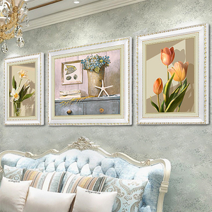现代客厅装饰画欧式挂画三联画沙发背景画壁画简欧风格壁画高档画