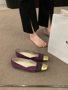 KANUOMI 小众法式平底方头紫色单鞋女鞋子2023年新款春季小香风黑