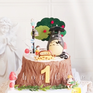 龙猫卡通生日蛋糕纸杯甜品推推乐装饰插签宝宝满月周岁主题插牌