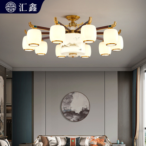 新中式全铜吊灯新款客厅灯轻奢别墅大气餐厅卧室实木中国风吸顶灯