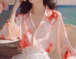 艾哥弟斯商场同款橘色印花防晒衬衫女法式超仙高级感薄款雪纺小衫