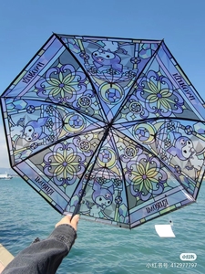 玻璃教堂彩绘库洛米透明雨伞紫色Kuromi长柄伞小红书同款网红伞