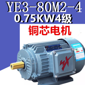 .075KW4级电机YE3-80M2-4极三相异步电动机二级千瓦纯铜线马达YX3