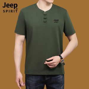 jeep吉普短袖t恤夏季男款2024新款宽松盘扣体恤中国风男装上衣服