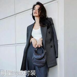 香港秋舒淇同款灰色格子外套西装阔腿裤英伦风通勤职业西服套装女