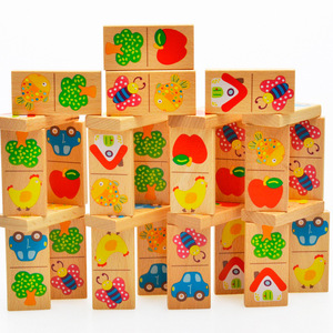 木制花园多米诺骨牌游戏28块配对接龙拼图积木儿童益智1-3岁玩具
