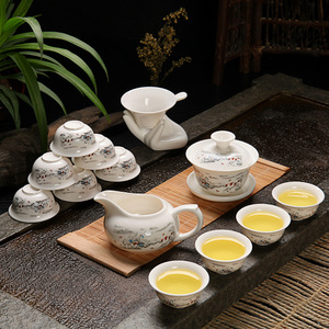 创意功夫茶具套装特价三才碗茶海陶瓷白瓷整套青花瓷茶杯盖碗茶具