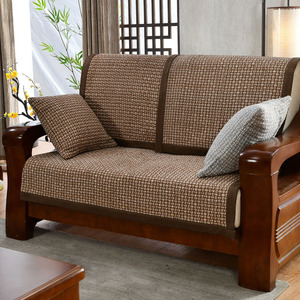 新中式沙发垫实木四季通用棉麻定制坐垫冬季罩巾全包套子深咖啡色