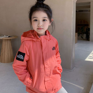 女童短款外套儿童时尚洋气冲锋衣男童新款韩版风衣潮牌连帽亲子装