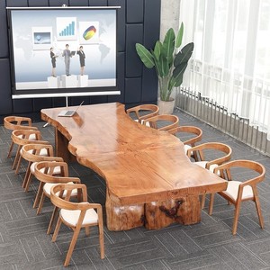 北欧原木办公桌大班台整板不规则会议洽谈桌实木自然边大板泡茶台