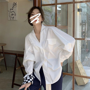 白色衬衣春季新款韩版设计感小众宽松显瘦百搭长袖衬衫上衣女ins