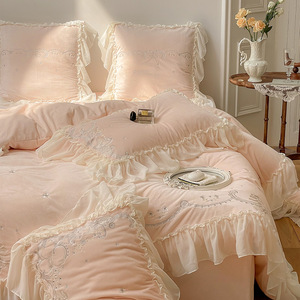 冬季公主风保暖婴儿绒加厚四件套珊瑚绒双面被套双人床单床上用品