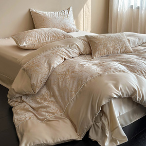 新中式60支裸睡天丝四件套竹子提花丝滑被套凉感夏季床单床上用品