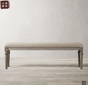 RH美式实木床尾凳法式复古床边沙发实木长凳卧室凳床前床榻换鞋凳