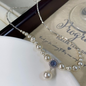 海蓝宝珍珠吊坠项链碎银几两气质法式轻奢高级感小众设计感蓝宝石