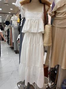 十三行夏季新款减龄甜妹系白色亚麻花边吊带无袖上衣荷叶边半身裙