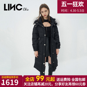 LINC金羽杰2022秋冬新款轻奢皮草风衣感长款羽绒服女Y22808350