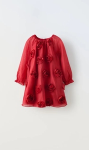 新年系列现货发1月ZARA童装3D花朵装饰连衣裙3335/030  3335030