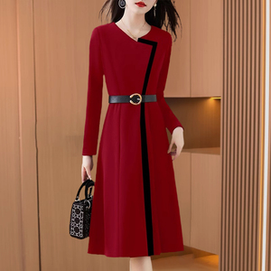 高端精致红色连衣裙子春秋长袖气质名媛高级感奢华品牌十三行女装